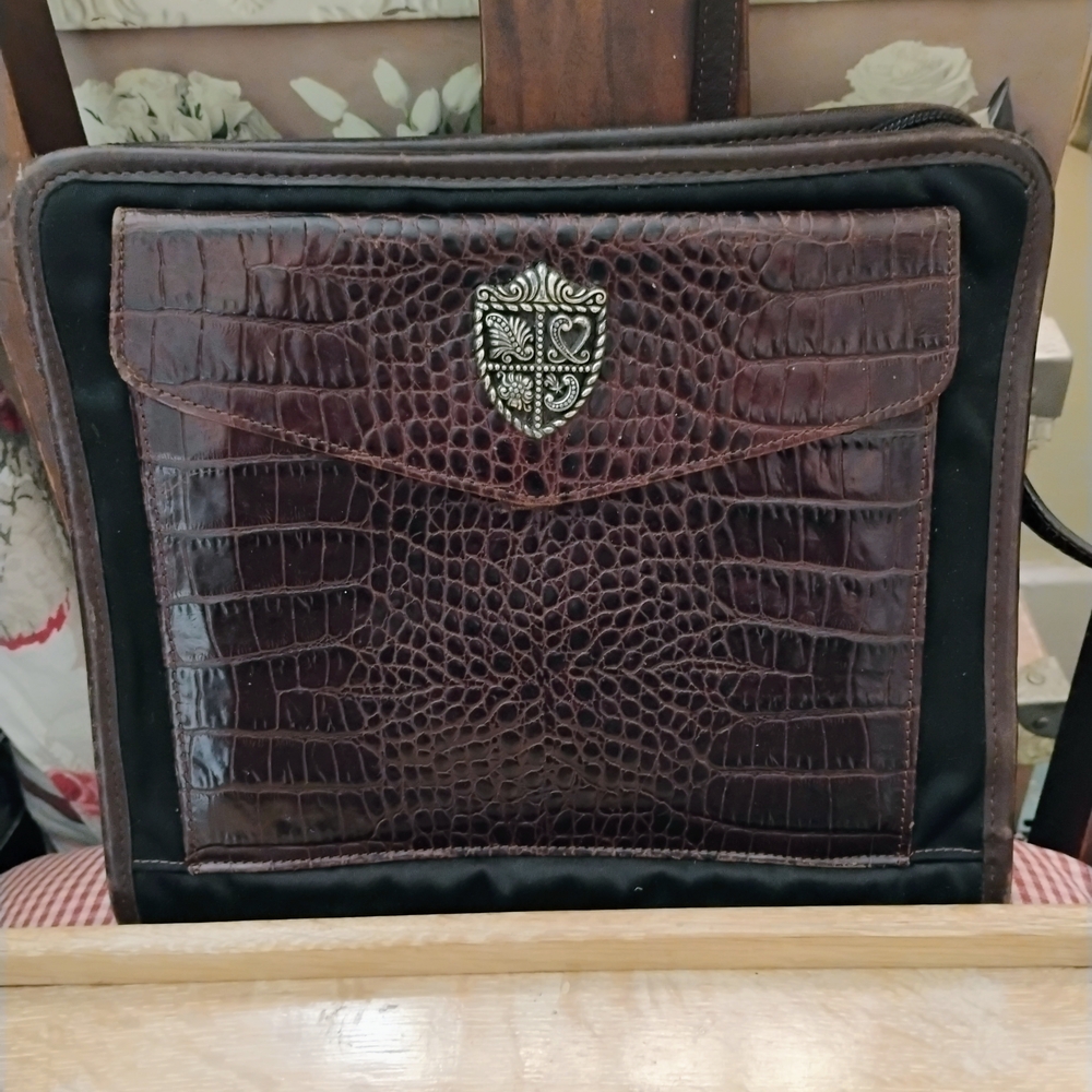 Vintage Brighton Elegant Brown Crocodile Print-Embossed Organizer